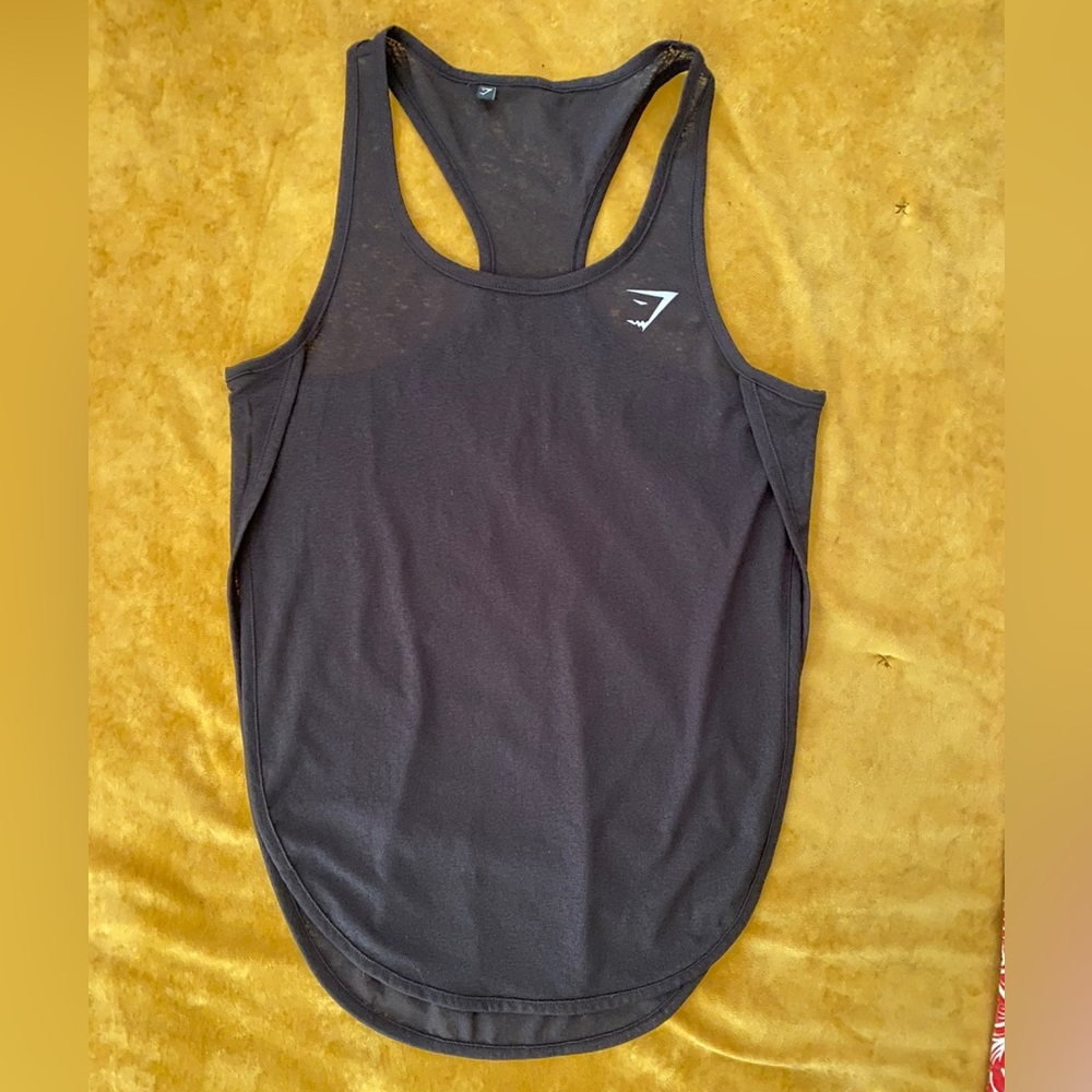 Black gym shark split side tank top